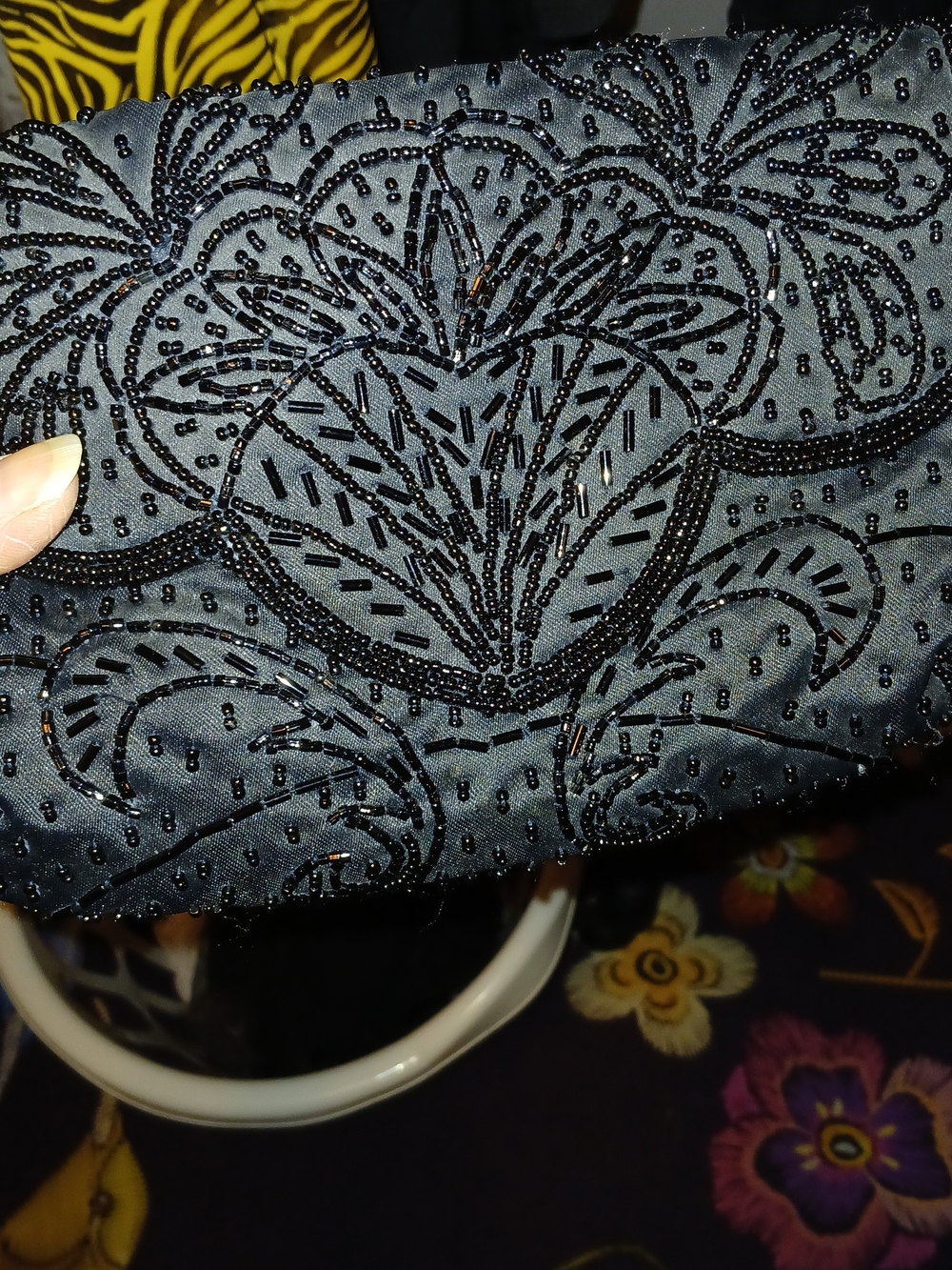 Carla Marchi Vintage Elegant Black Beaded Evening Clutch With Glass Beading